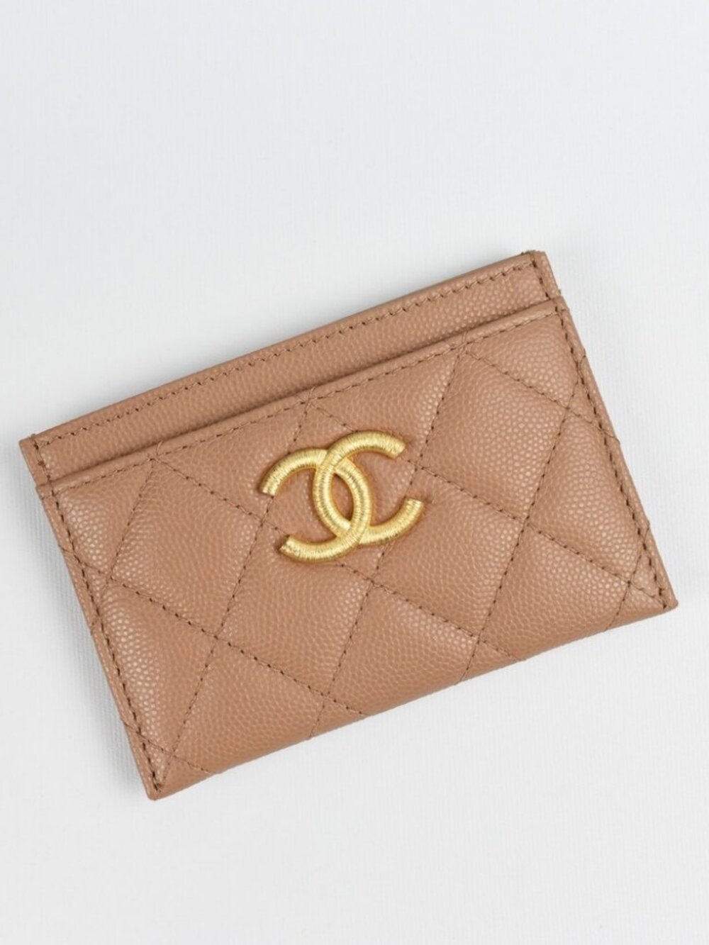 Chanel Card Holder — Beige/Caramel Caviar Leather, Gold Hardware — 23B — NWT